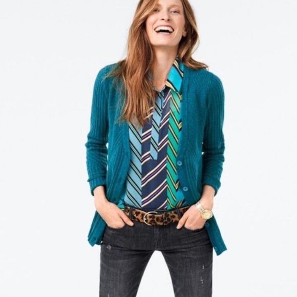 CABI Deco Button Front Cardigan V-Neck Teal Green Sz M #3712 NWOT